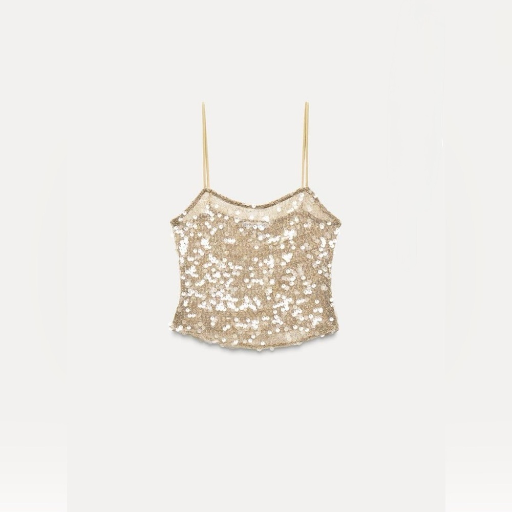 ❤️BNWOT Zara Sparkling Gold sequins Camisole size L - Picture 2 of 7